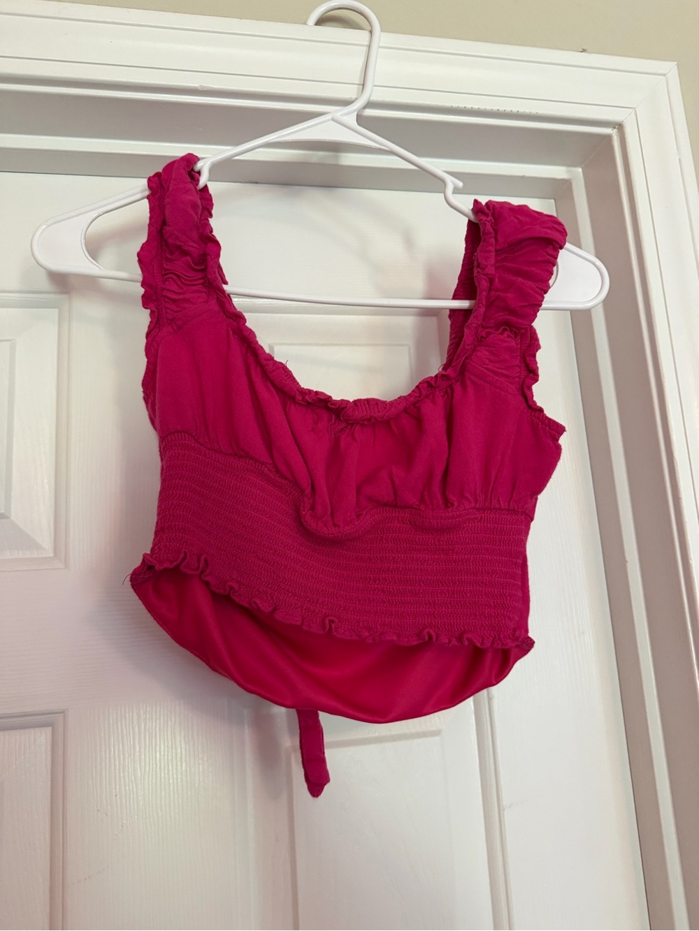 Altar'd State Raspberry Pink Ruffled Tie-Front Crop Top - Picture 2 of 3